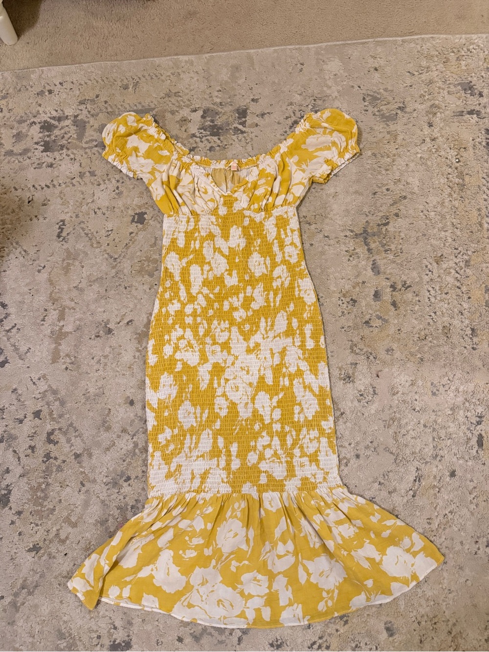 Luxxel Yellow and White Floral Smocked Dress